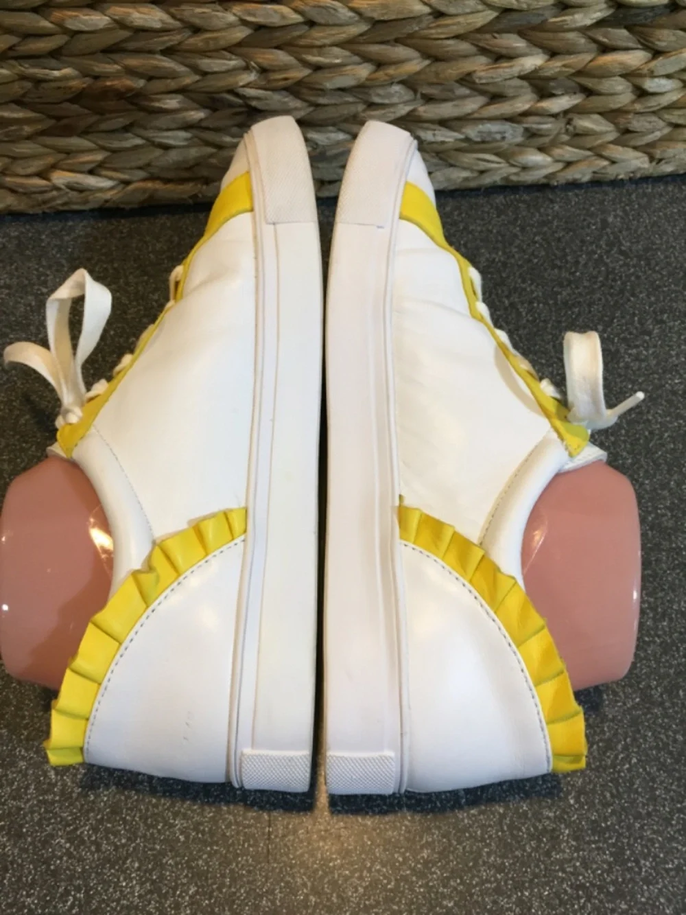 Talbots White and Yellow Leather Ruffle-Back Sneakers